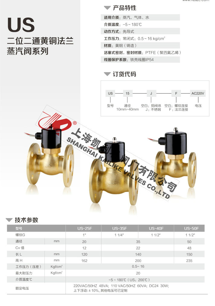 US先导式电磁阀法兰外形结构图